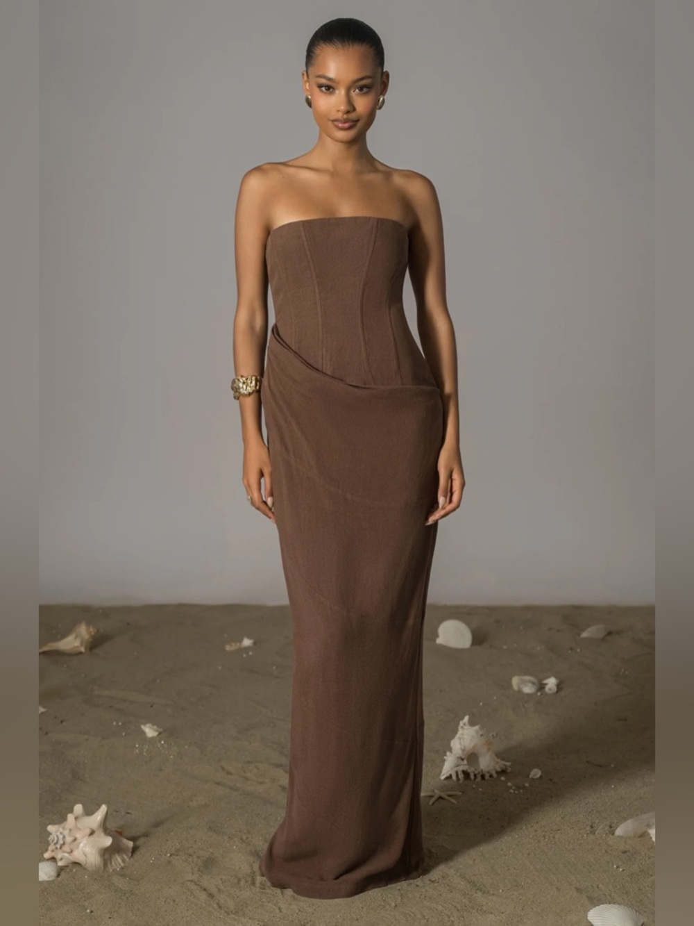 JLUXLABEL CHOCOLATE JOURNEY LINEN MAXI DRESS